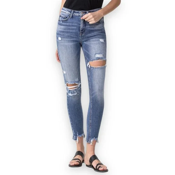 FLASH SALE! LOVERVET Juliana High Rise Distressed Ripped Blue Denim Skinny Jeans - Picture 2 of 6